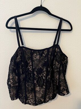 Torrid Black Floral Lace Corset Top with Adjustable Straps